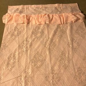 Vintage Solid Peach Laced Pattern Fabric Shower Curtain Flower and Stripes